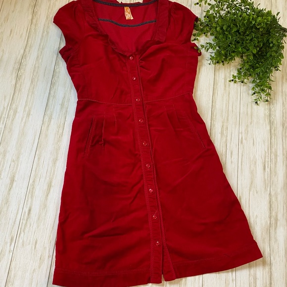 Maeve Dresses & Skirts - 🎄Red Maeve dress pockets corduroy Anthropologie 6